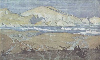 Я увлекся японской гравюрой. Хокусай и Утамаро учили нас видеть вечное в малом. Теперь я подписываю свои акварели поэтическими строками. Каждый цвет для меня зазвучал по-новому: красный — это плоть, кровь и страсть земли; синий — дух и бесконечность мыслей; желтый — свет воли; лиловый — цвет сокровенной тайны; а зеленый — радость самого бытия. Свою Киммерию я пишу не с натуры, а по методу законченного изображения, рожденного внутри.